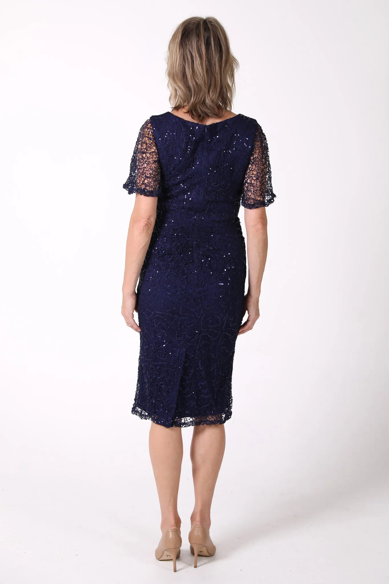 Meredith V-Neck Sequin Midi Dress - Navy