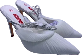 Misspap White Pleated Crystal Bow Heels UK 4