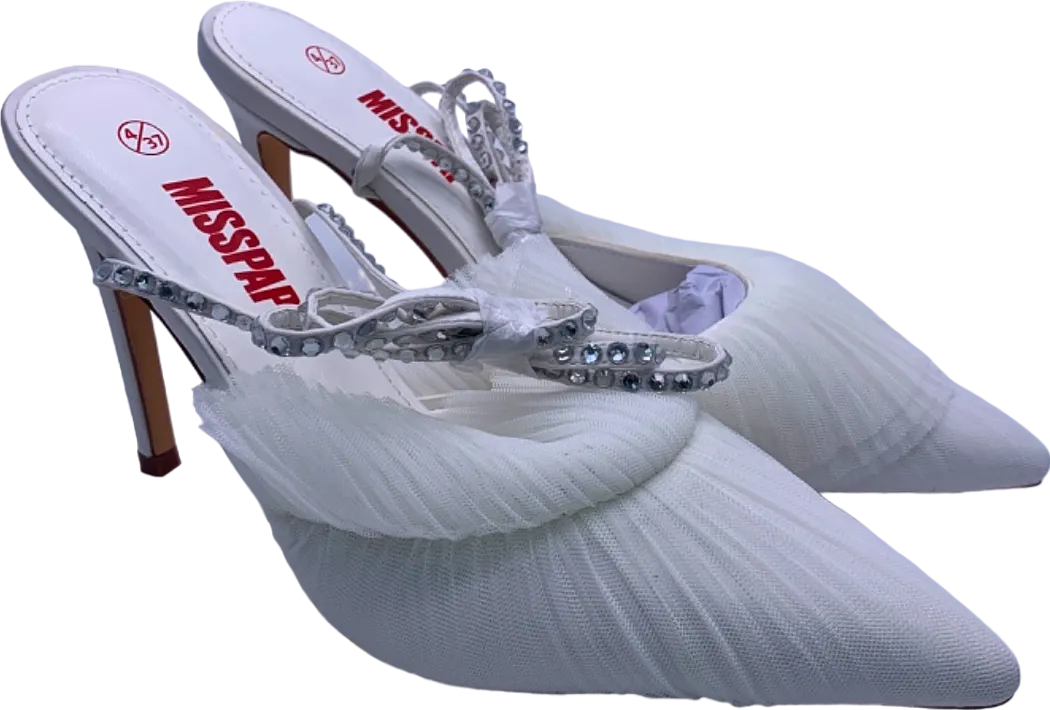 Misspap White Pleated Crystal Bow Heels UK 4