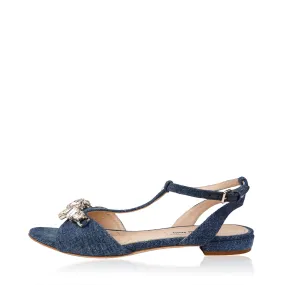 MIU MIU CRYSTAL EMBELLISHED DENIM SANDALS