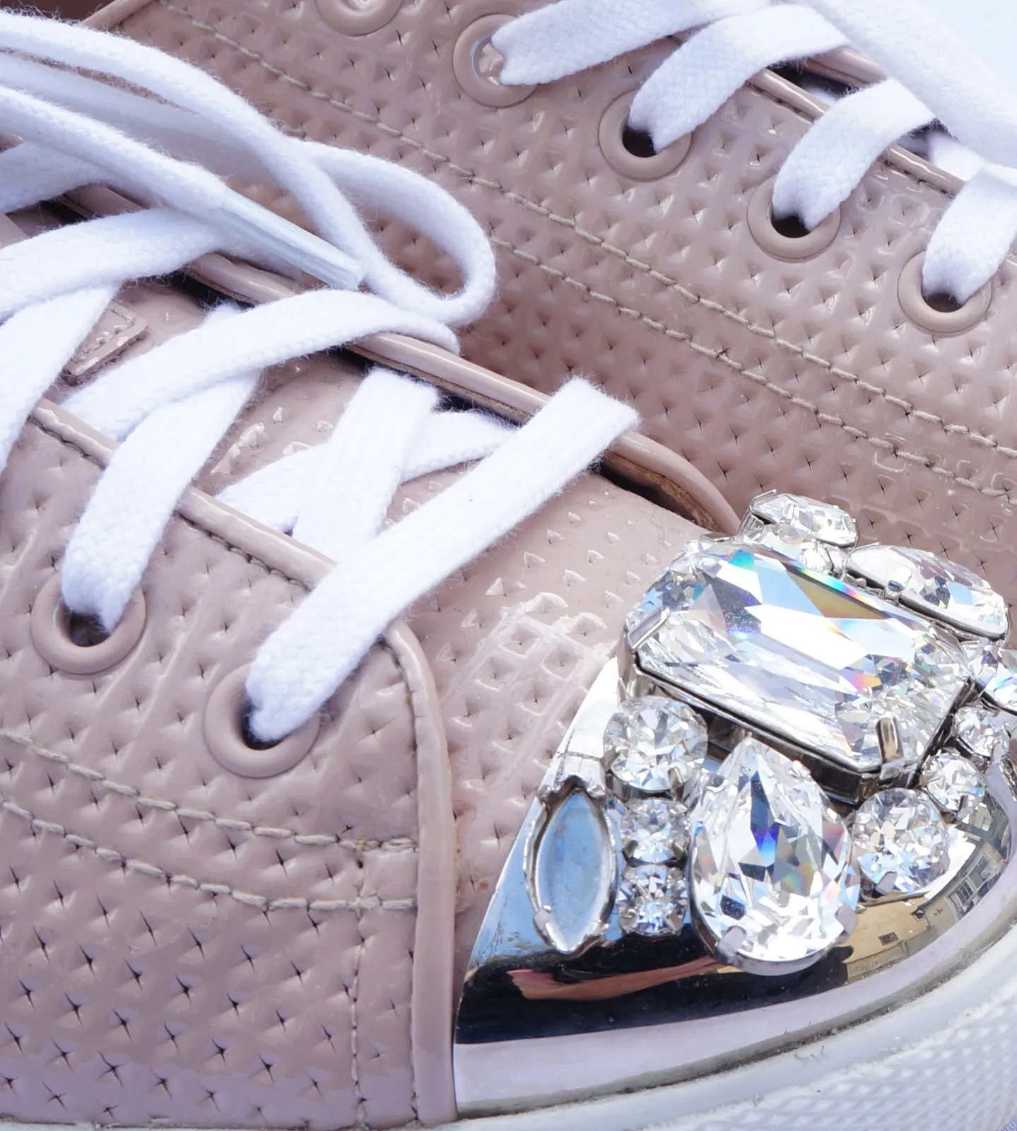 MIU MIU PINK CRYSTAL CAP-TOE SNEAKERS