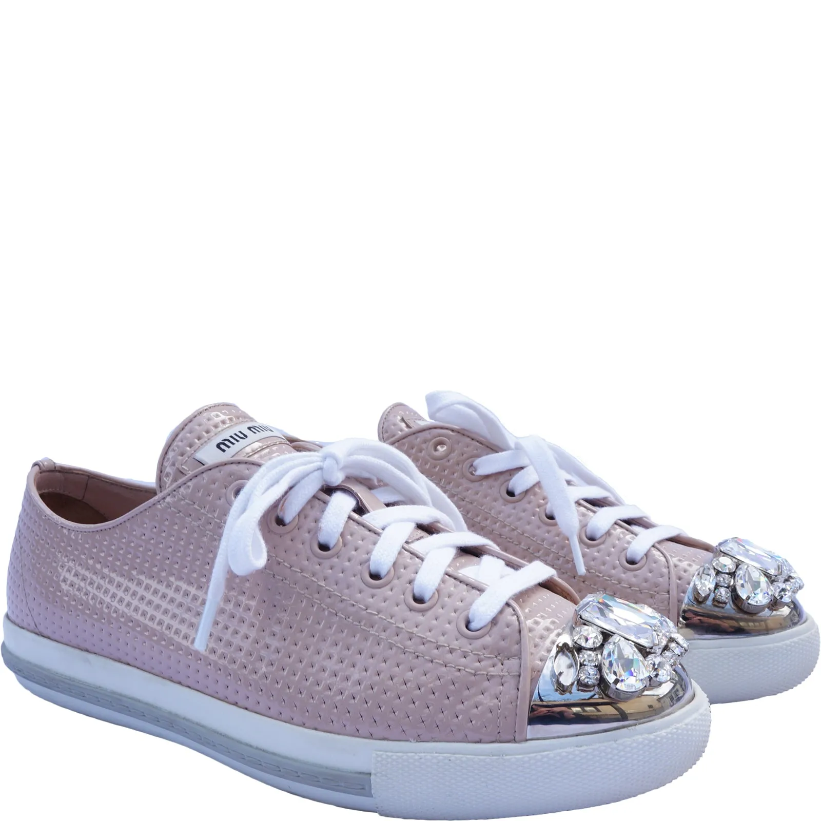MIU MIU PINK CRYSTAL CAP-TOE SNEAKERS