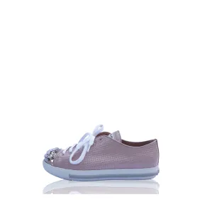 MIU MIU PINK CRYSTAL CAP-TOE SNEAKERS