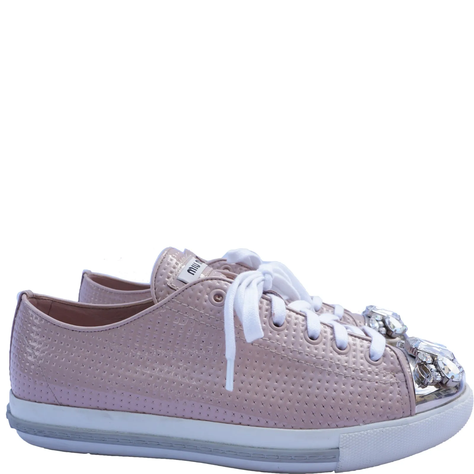 MIU MIU PINK CRYSTAL CAP-TOE SNEAKERS