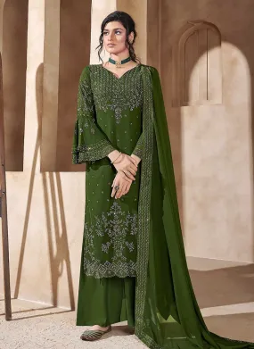 Olive Green Swarovski Embroidered Palazzo Suit