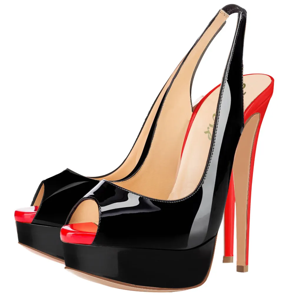 Party Peep-toe Red & Black 14cm Pumps Slingbacks Spike Stilettos with Platform
