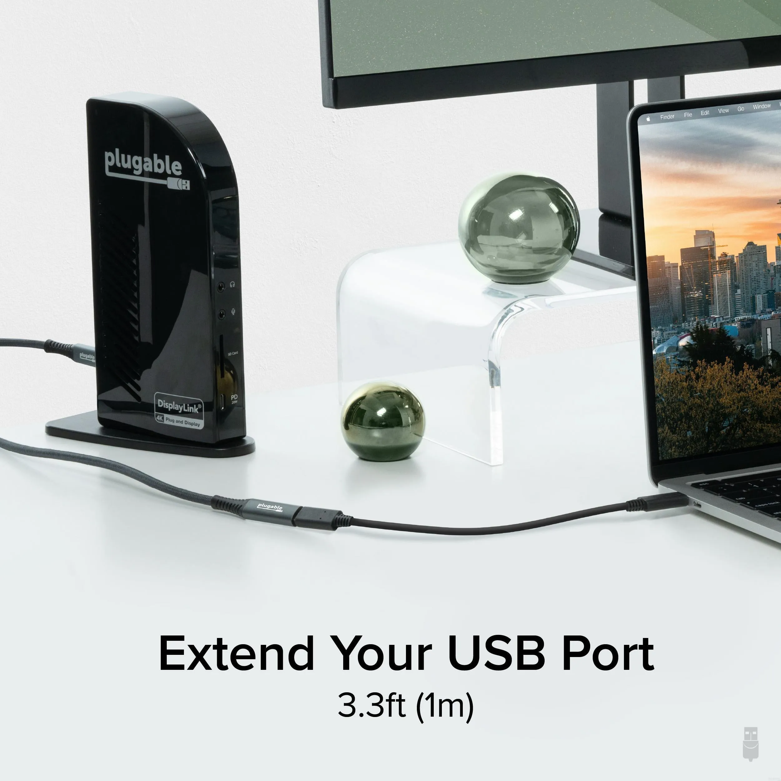 Plugable USB-C Extension Cable with Built-In Multimeter Tester, Fast Charging, 3.3 ft