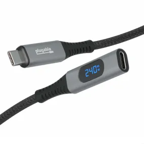 Plugable USB-C Extension Cable with Built-In Multimeter Tester, Fast Charging, 3.3 ft