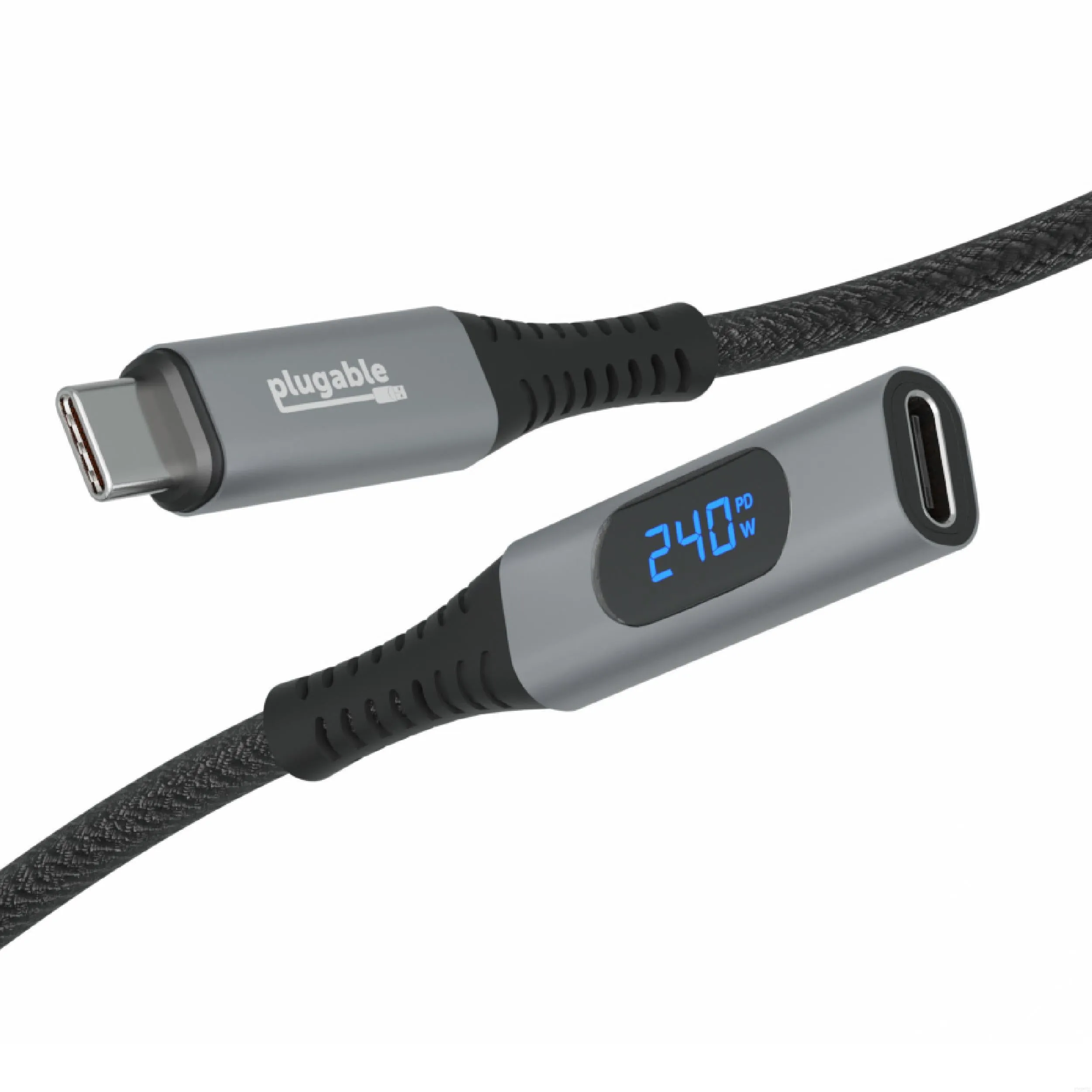 Plugable USB-C Extension Cable with Built-In Multimeter Tester, Fast Charging, 3.3 ft
