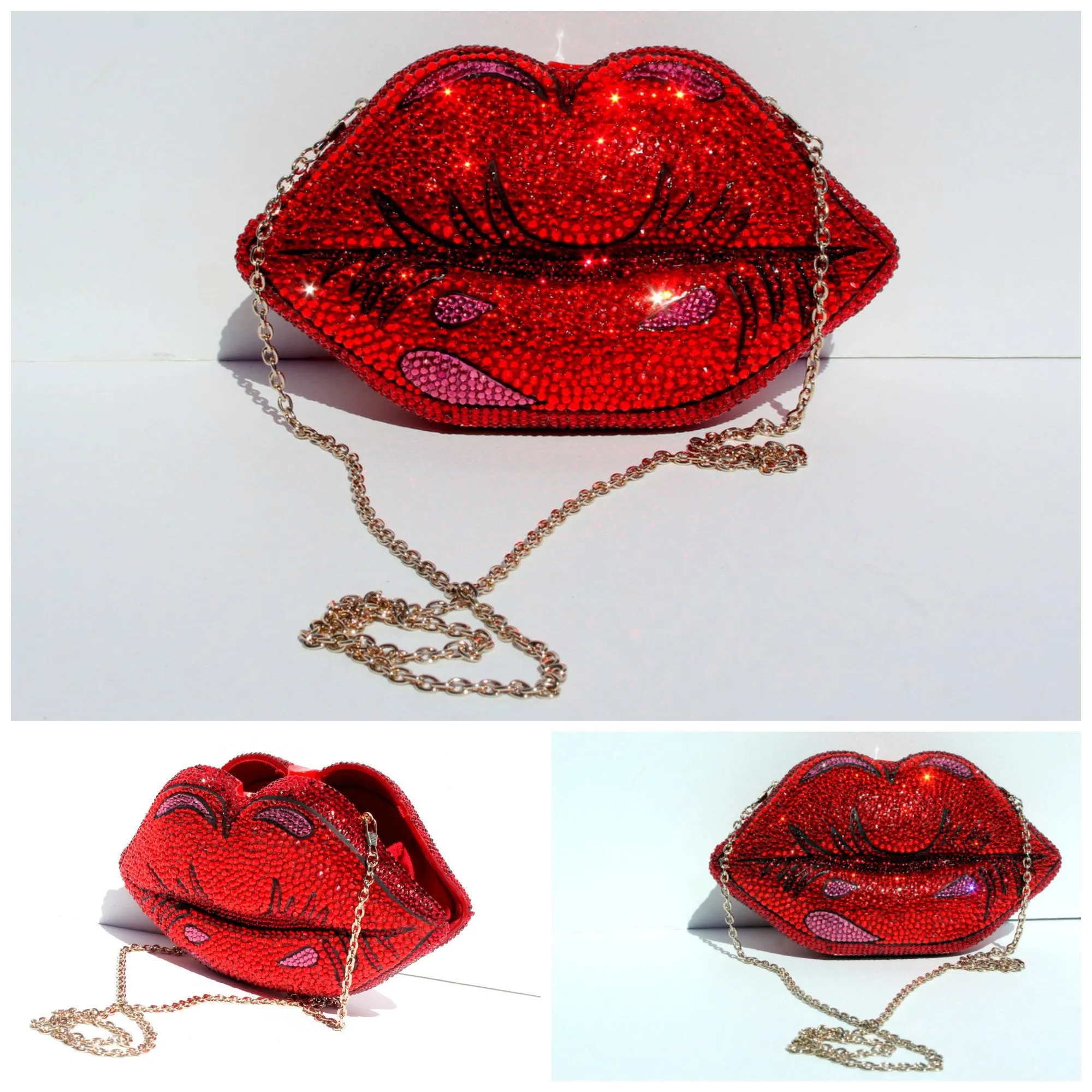 Pop Art Red Lips Crystal Clutch