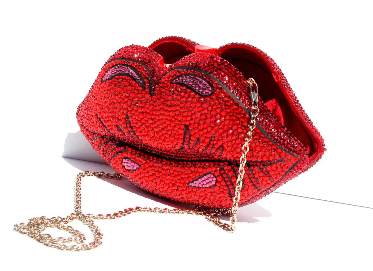 Pop Art Red Lips Crystal Clutch