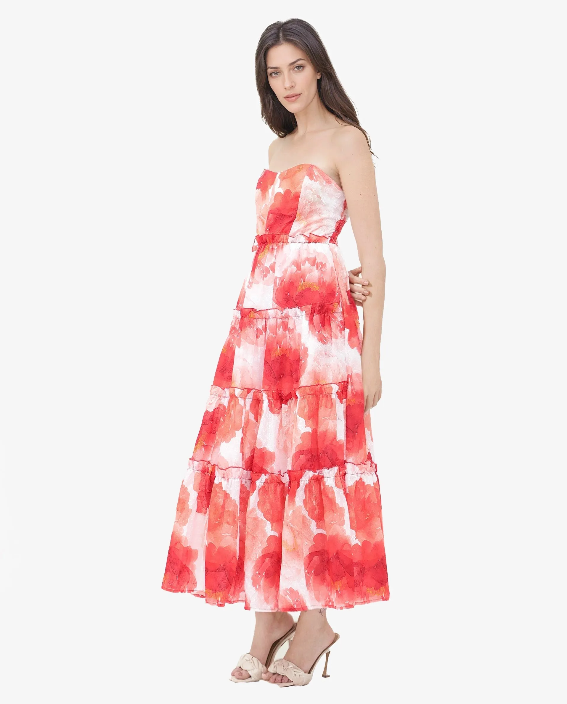 Rareism Womens Elma Pink Dress Noodle Strap Print