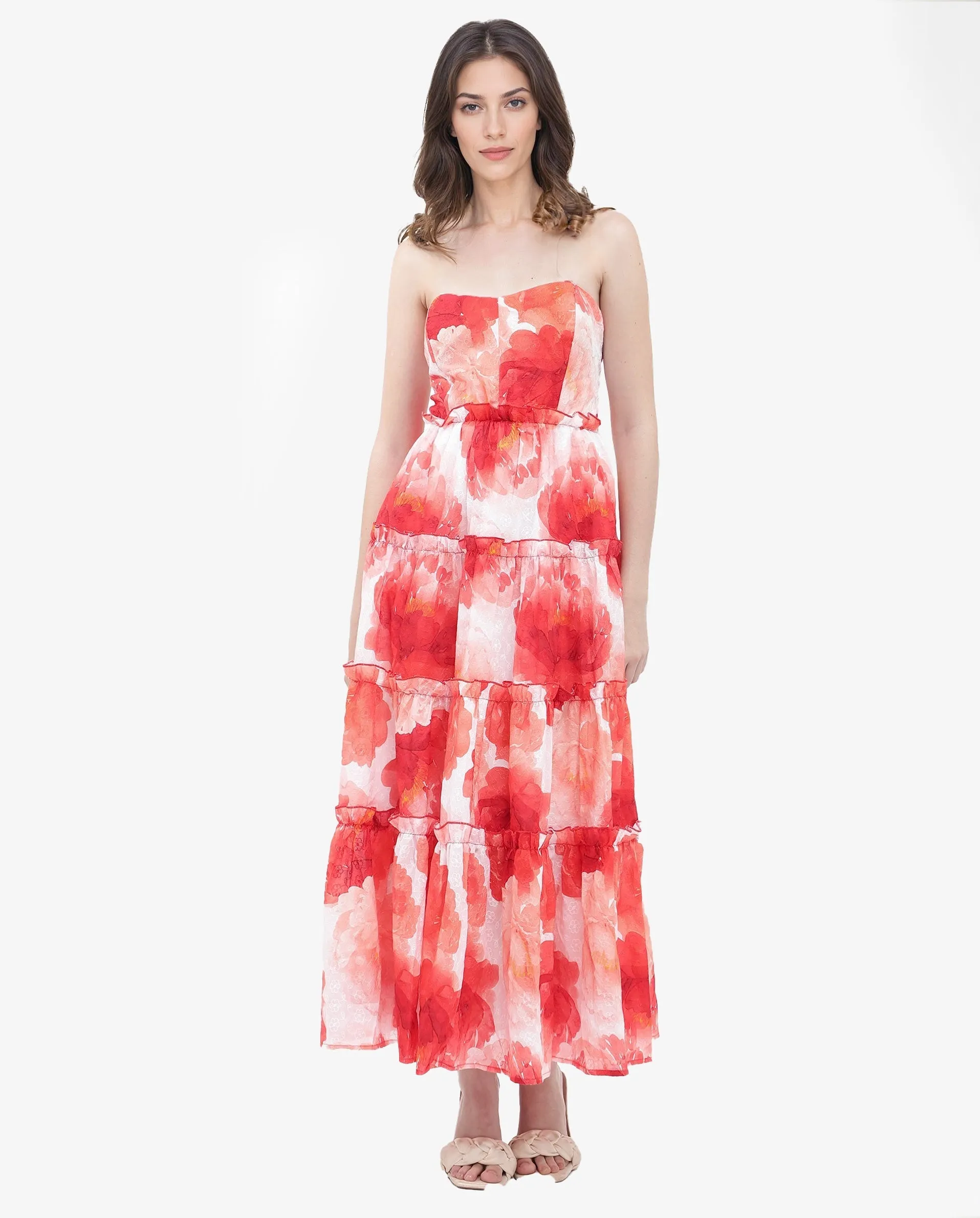 Rareism Womens Elma Pink Dress Noodle Strap Print