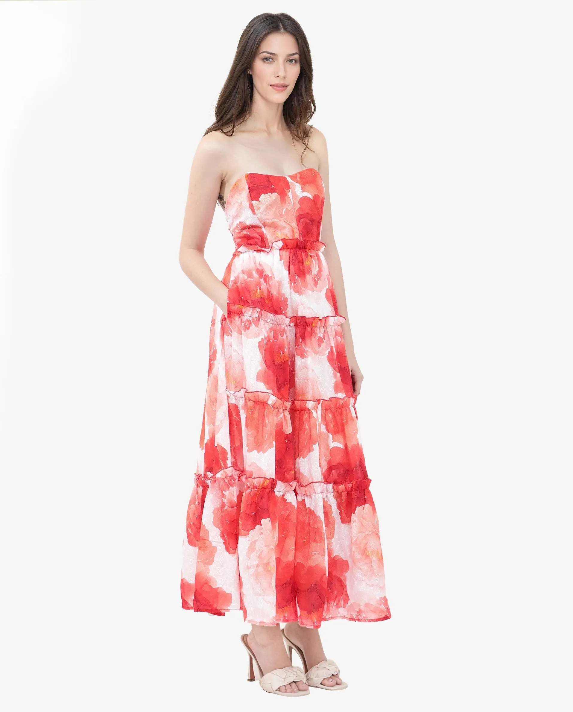 Rareism Womens Elma Pink Dress Noodle Strap Print