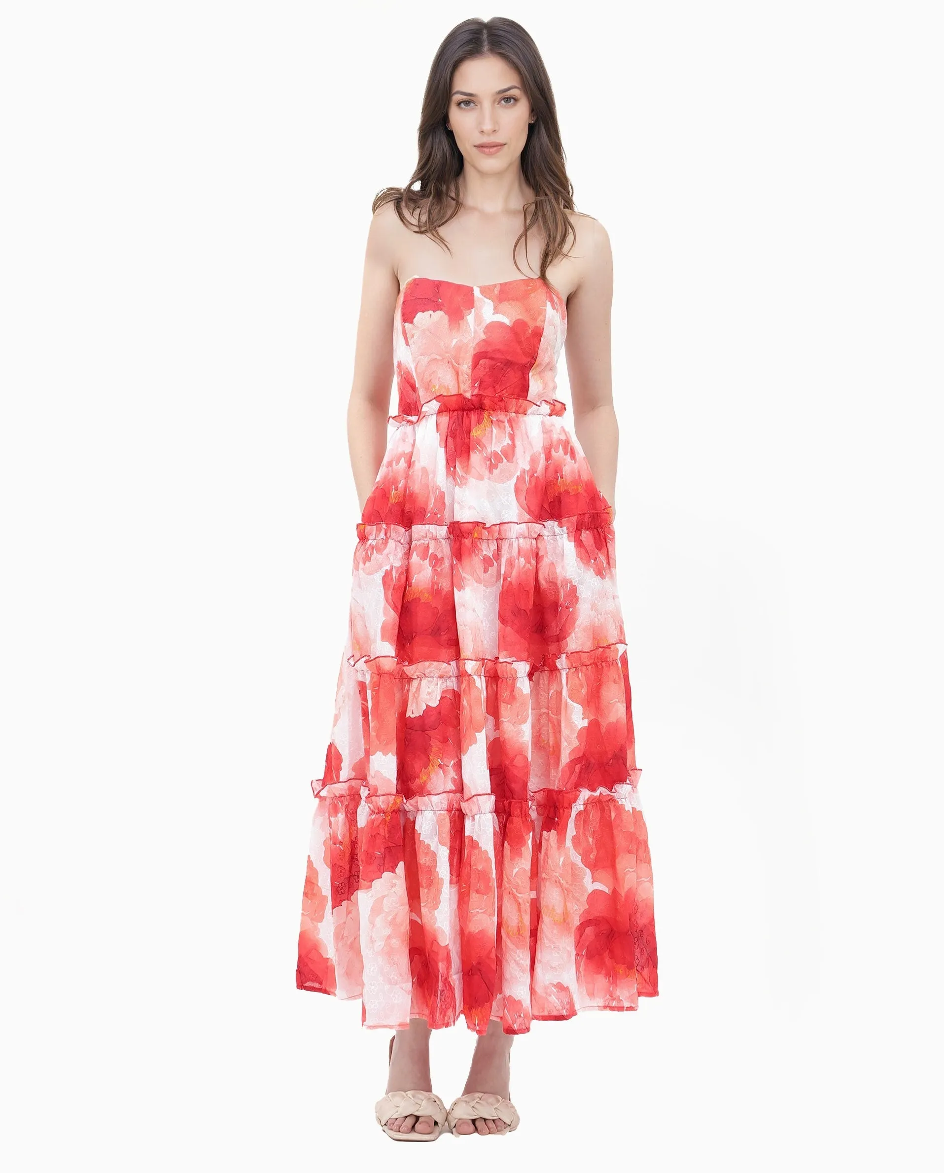Rareism Womens Elma Pink Dress Noodle Strap Print