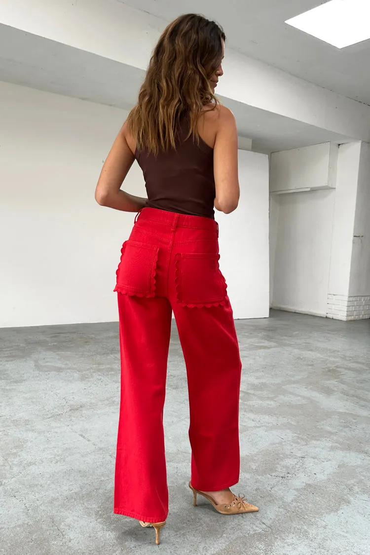 Red Denim Scallop Jeans Petite