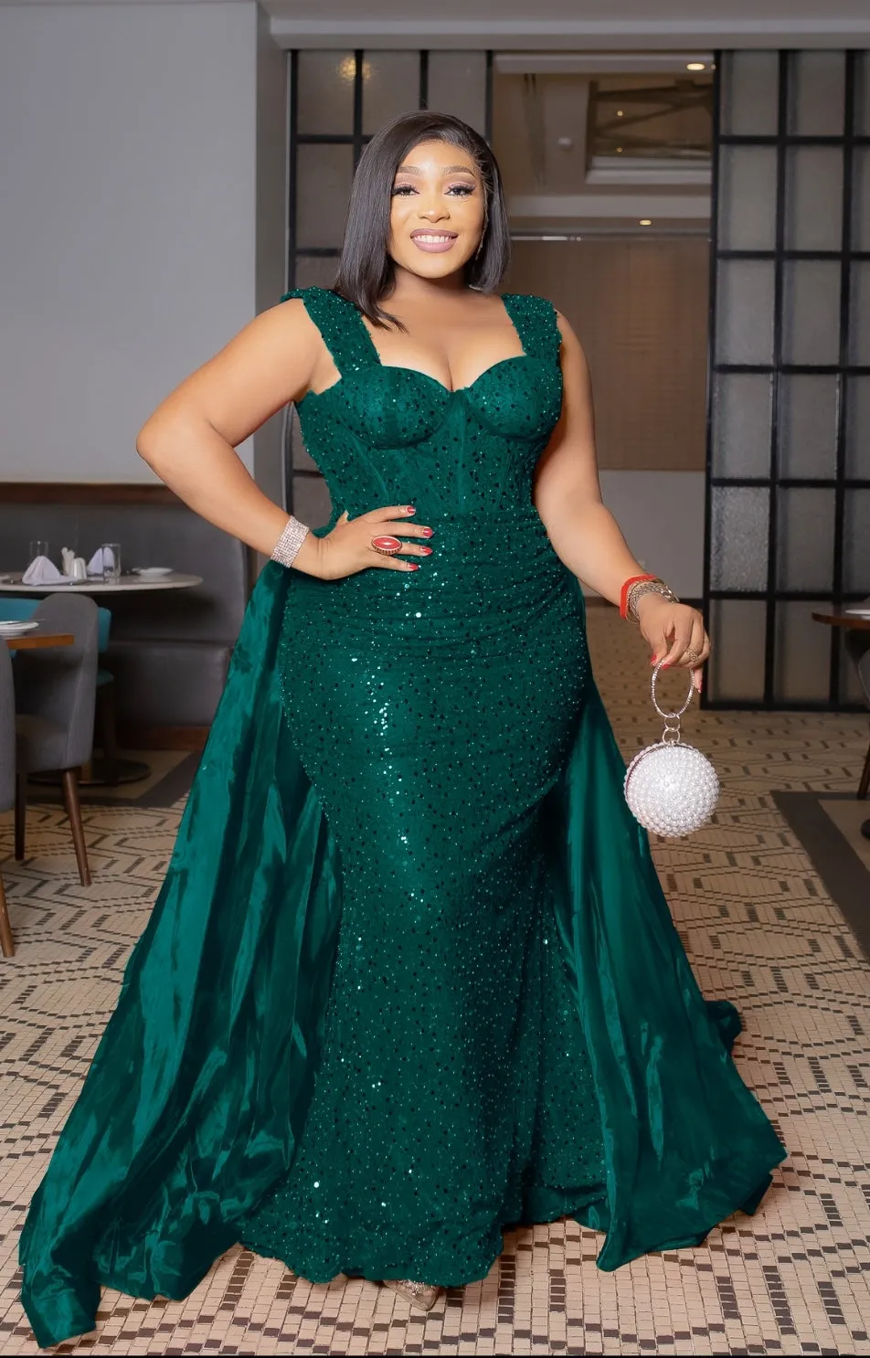Regal Queen Luxe- Beaded Sequin Dress with DETACHABLE TRAIN (New! 2 colors!)