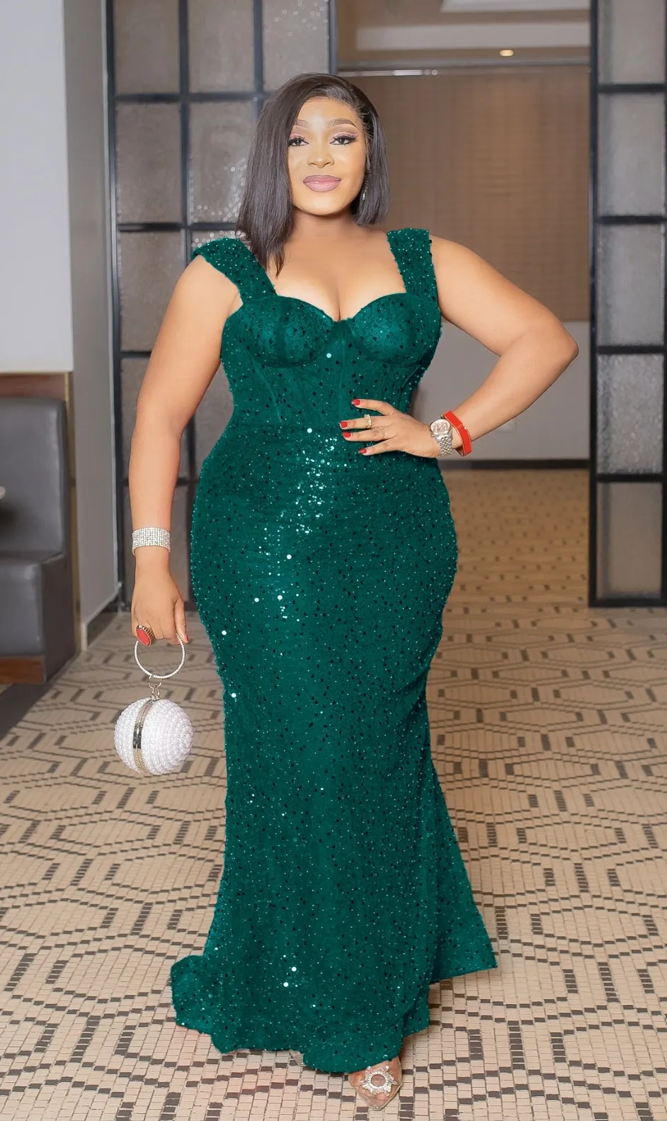 Regal Queen Luxe- Beaded Sequin Dress with DETACHABLE TRAIN (New! 2 colors!)