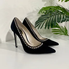 Rene Caovilla Black Suede Pearl Heels