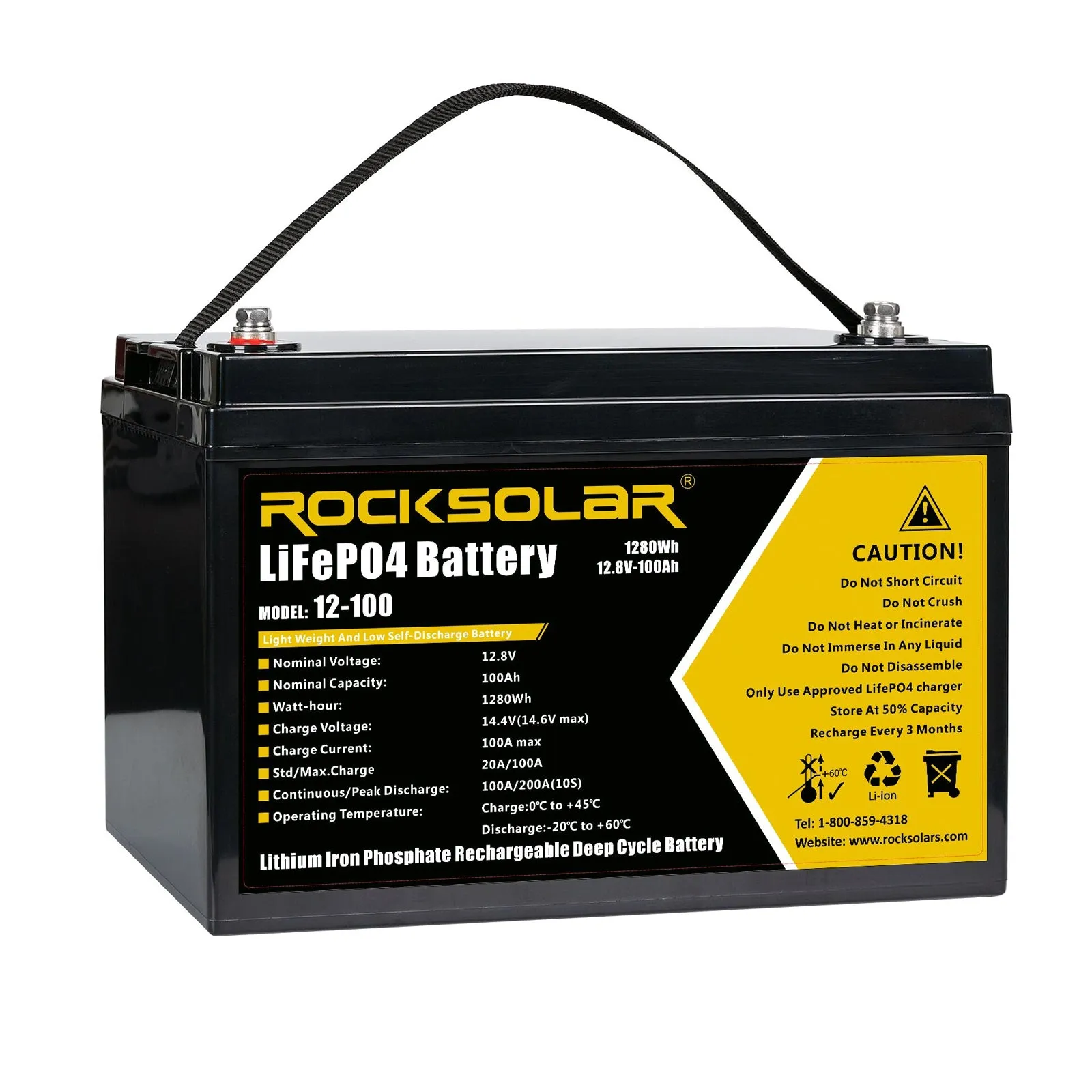ROCKSOLAR 12V 100Ah Deep Cycle Lithium Battery (LIFEPO4)