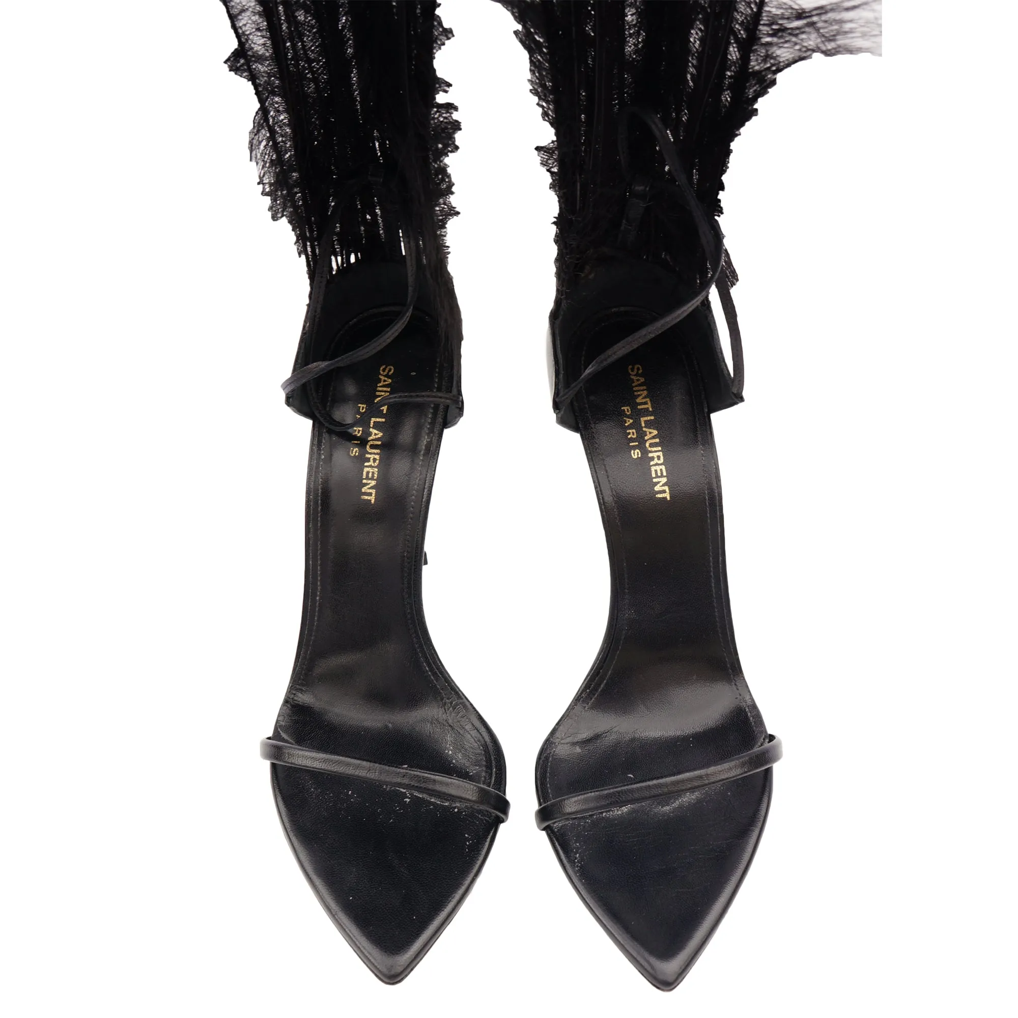 SAINT LAURENT 2018 TALITHA MOVIE CRYSTAL LEATHER ANKLE-WRAP SANDALS