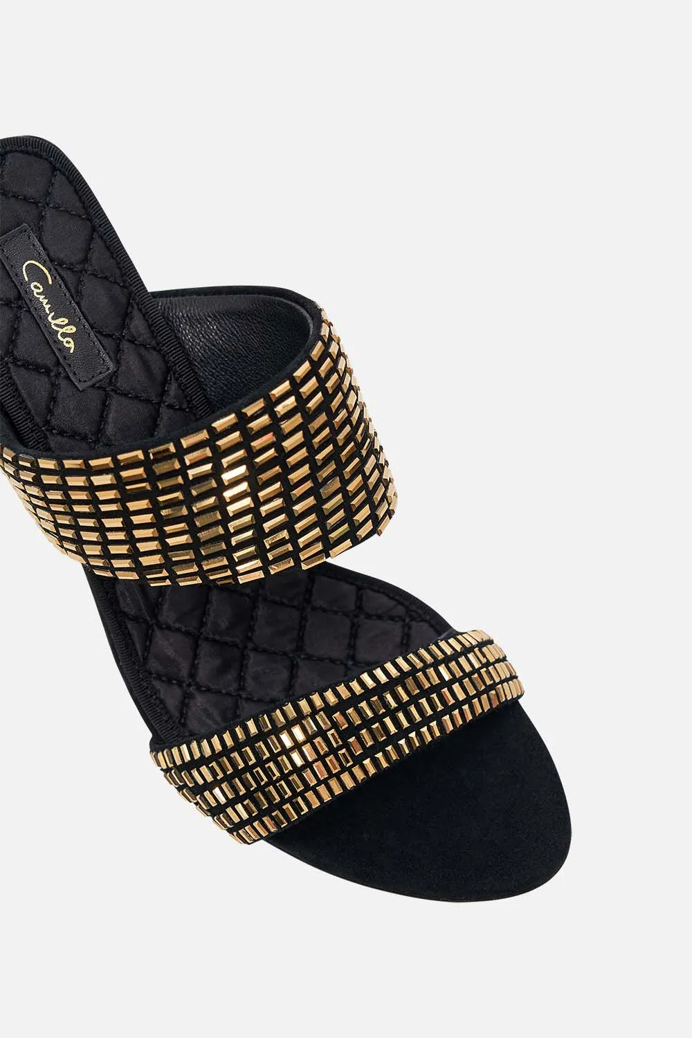 SARA SNAKE BLOCK HEEL MULE SOLID BLACK