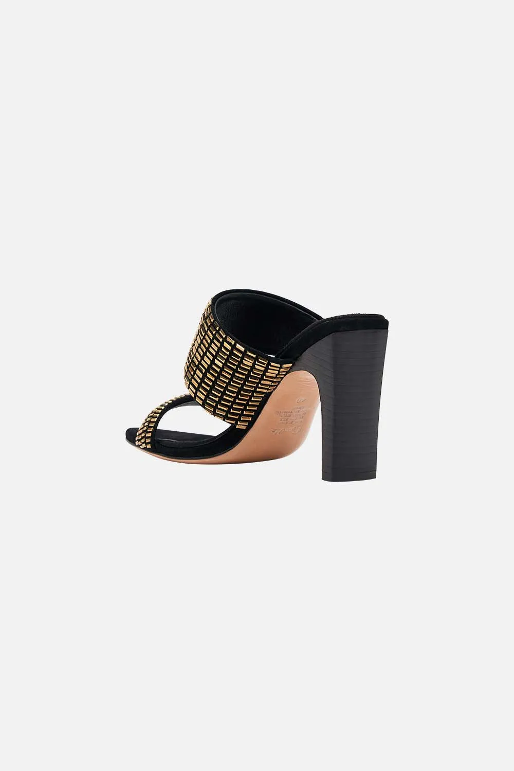 SARA SNAKE BLOCK HEEL MULE SOLID BLACK