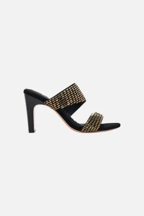 SARA SNAKE BLOCK HEEL MULE SOLID BLACK