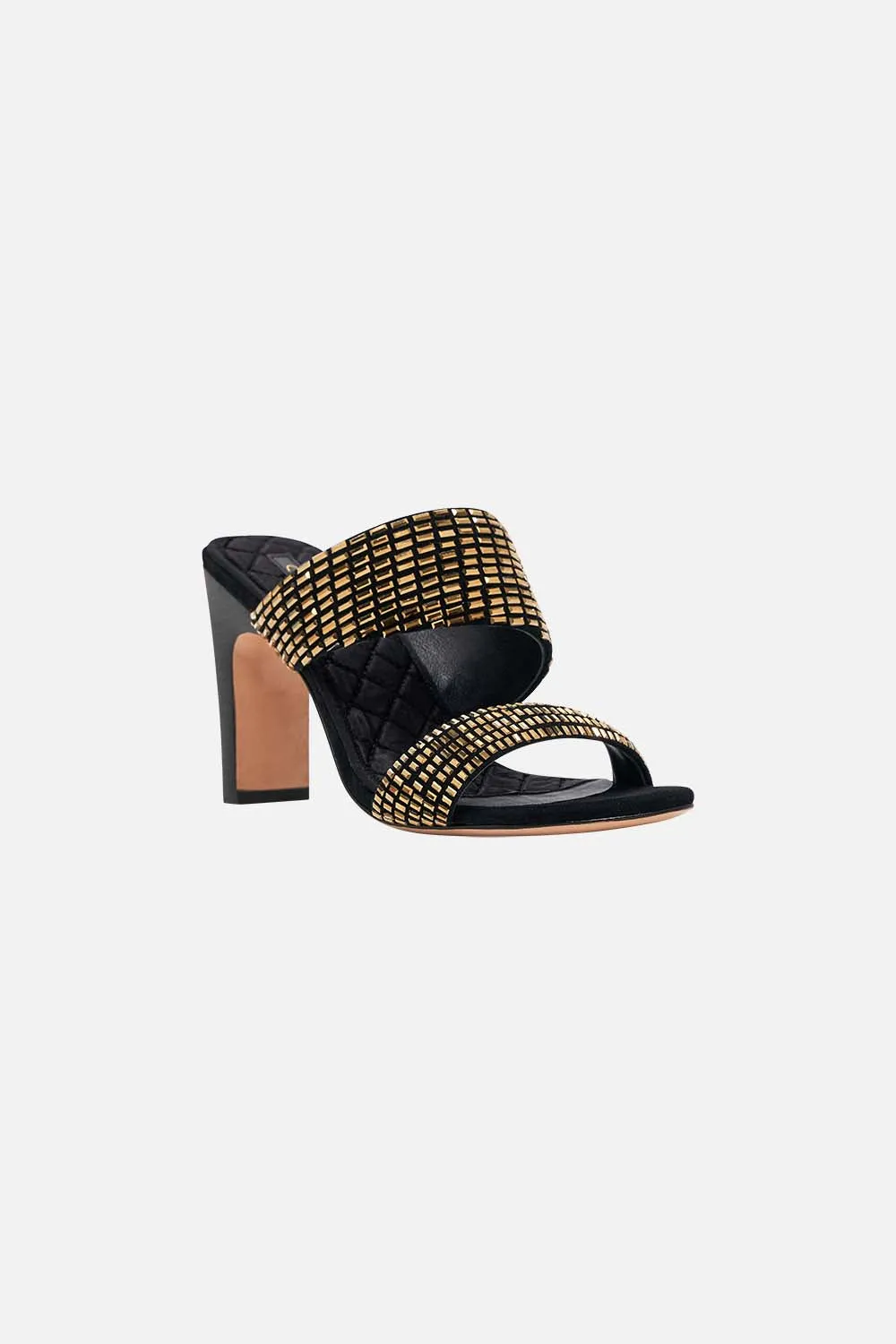 SARA SNAKE BLOCK HEEL MULE SOLID BLACK