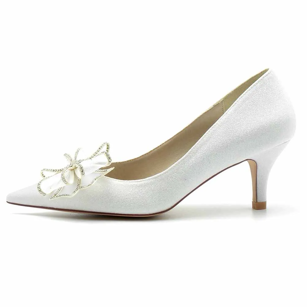 Satin Low Heels Slip-On Pumps Closed Toe Party Shoes With Bows