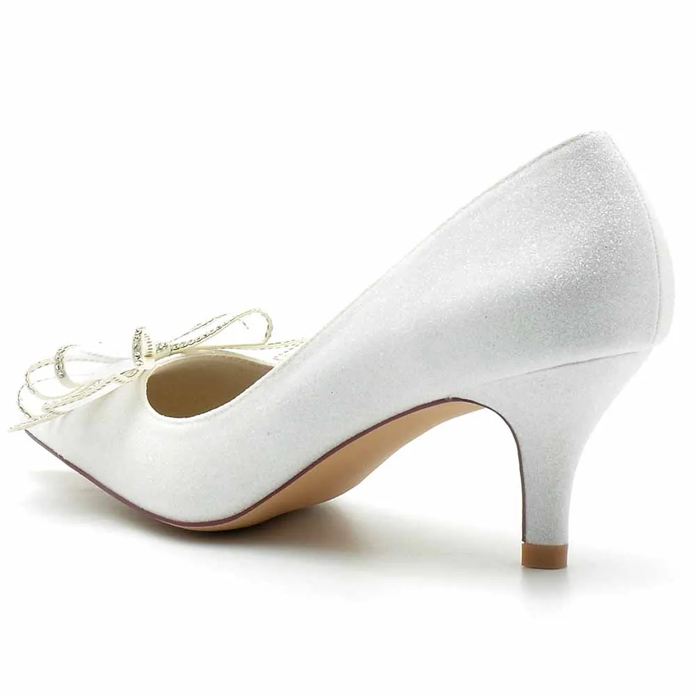 Satin Low Heels Slip-On Pumps Closed Toe Party Shoes With Bows