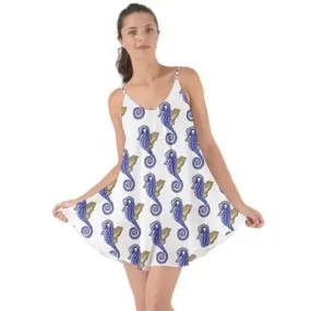 Seahorse Pattern Flare Thin Strap Chiffon Halter Dress