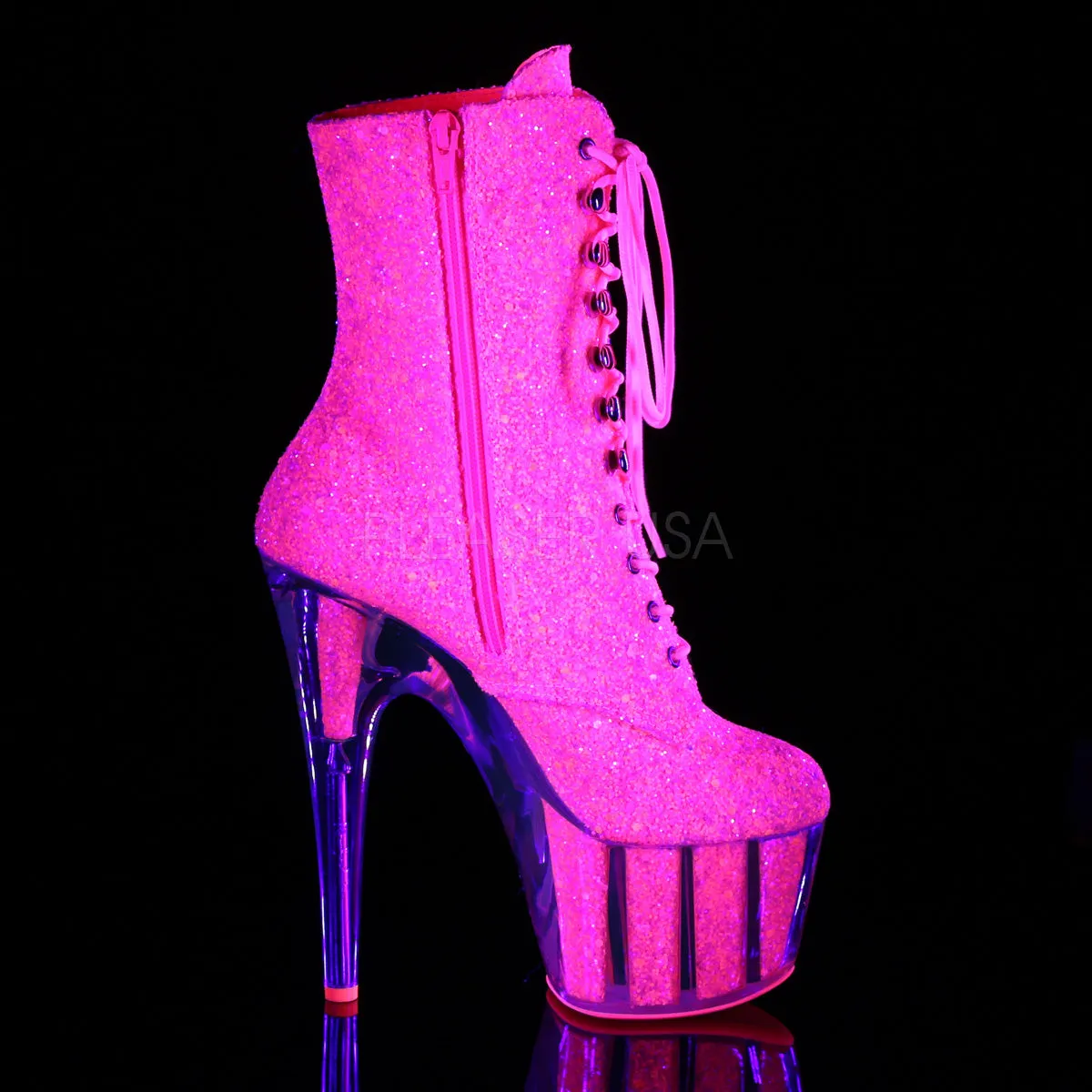 Sexy Devil Neon Pink Glitter Ankle Boots