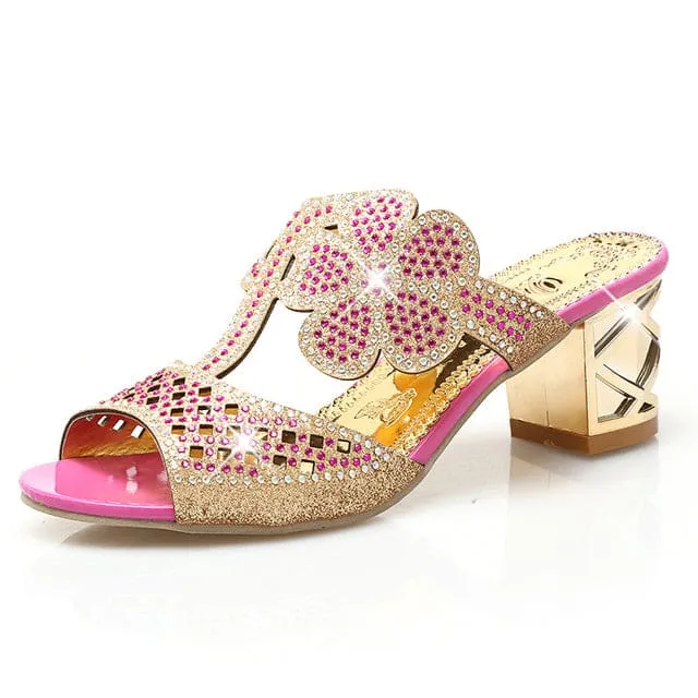 Sexy Peep Toe Hollow Out Crystal Luxury Summer Sandals For Woman