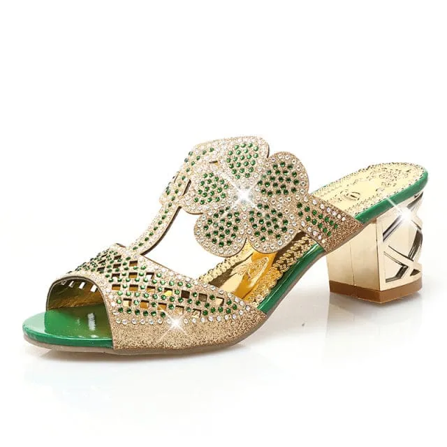 Sexy Peep Toe Hollow Out Crystal Luxury Summer Sandals For Woman