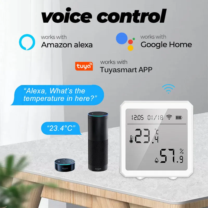 Smart WiFi Temperature and Humidity Sensor - Tuya Compatible, Indoor Wireless Thermohygrometer with Smartphone Remote Monitoring