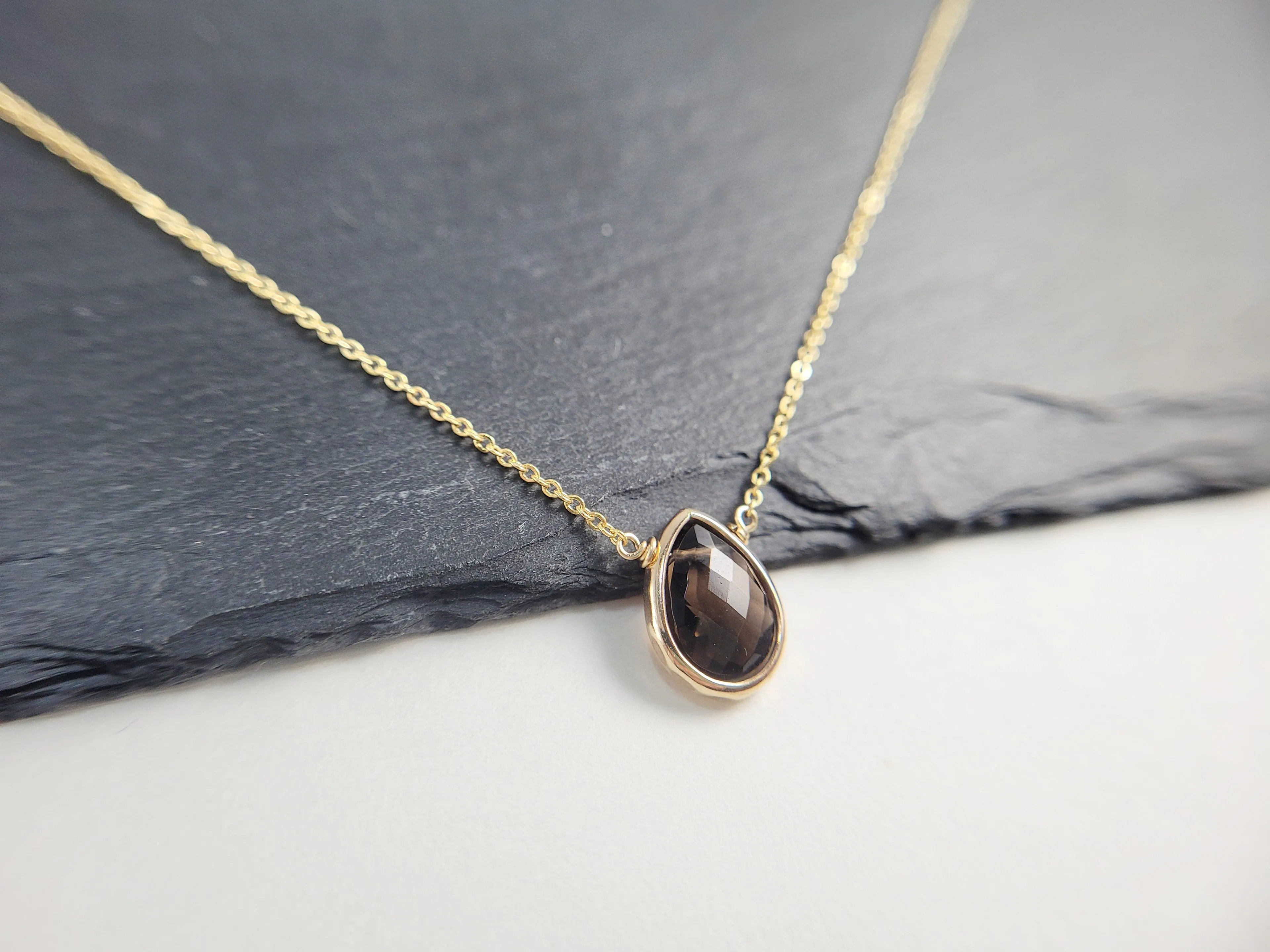 Smoky Quartz Briolette Pendant Necklace