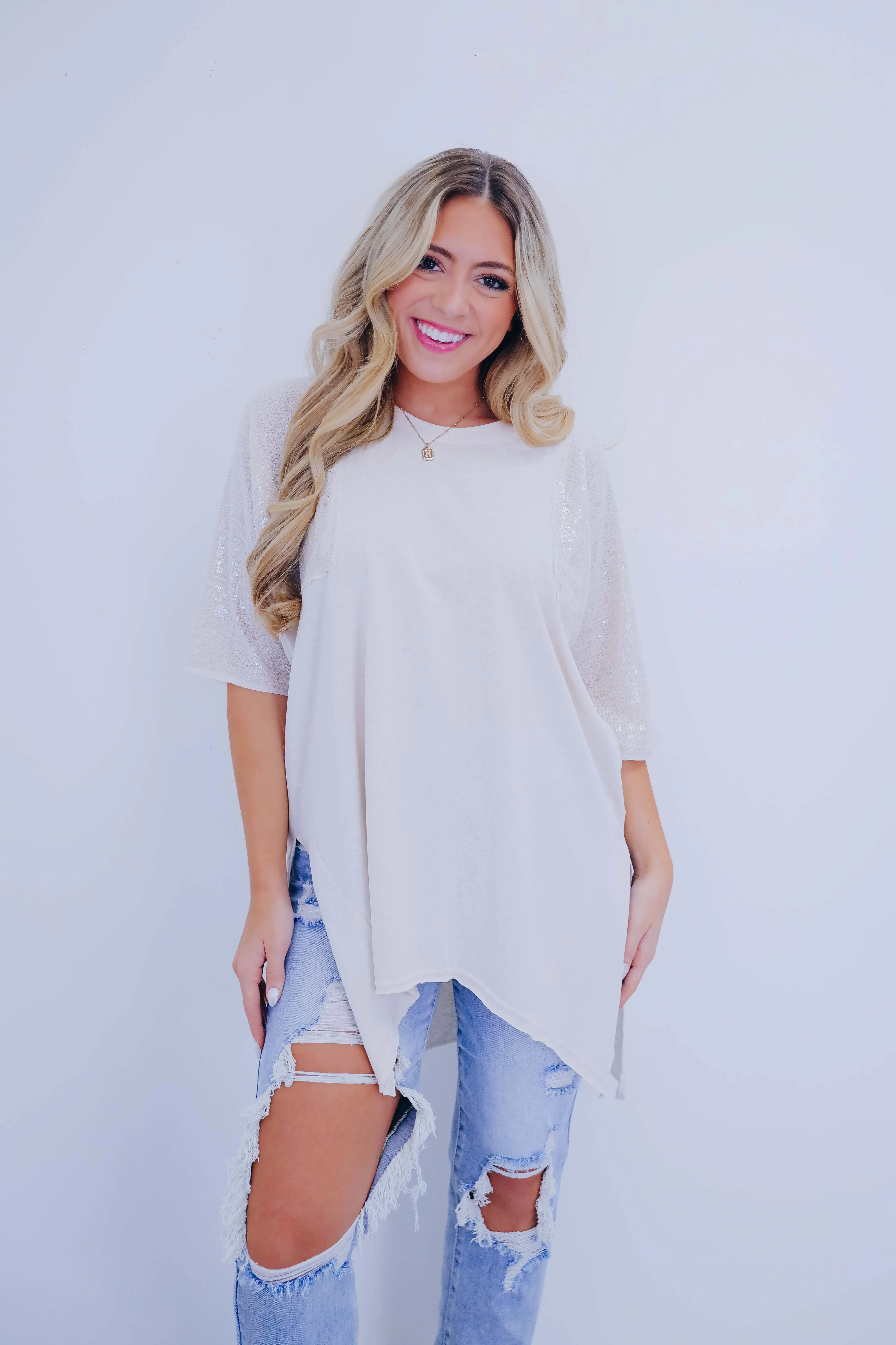 Sugar Sheen Side Slit Tunic Shirt- 2- Colors
