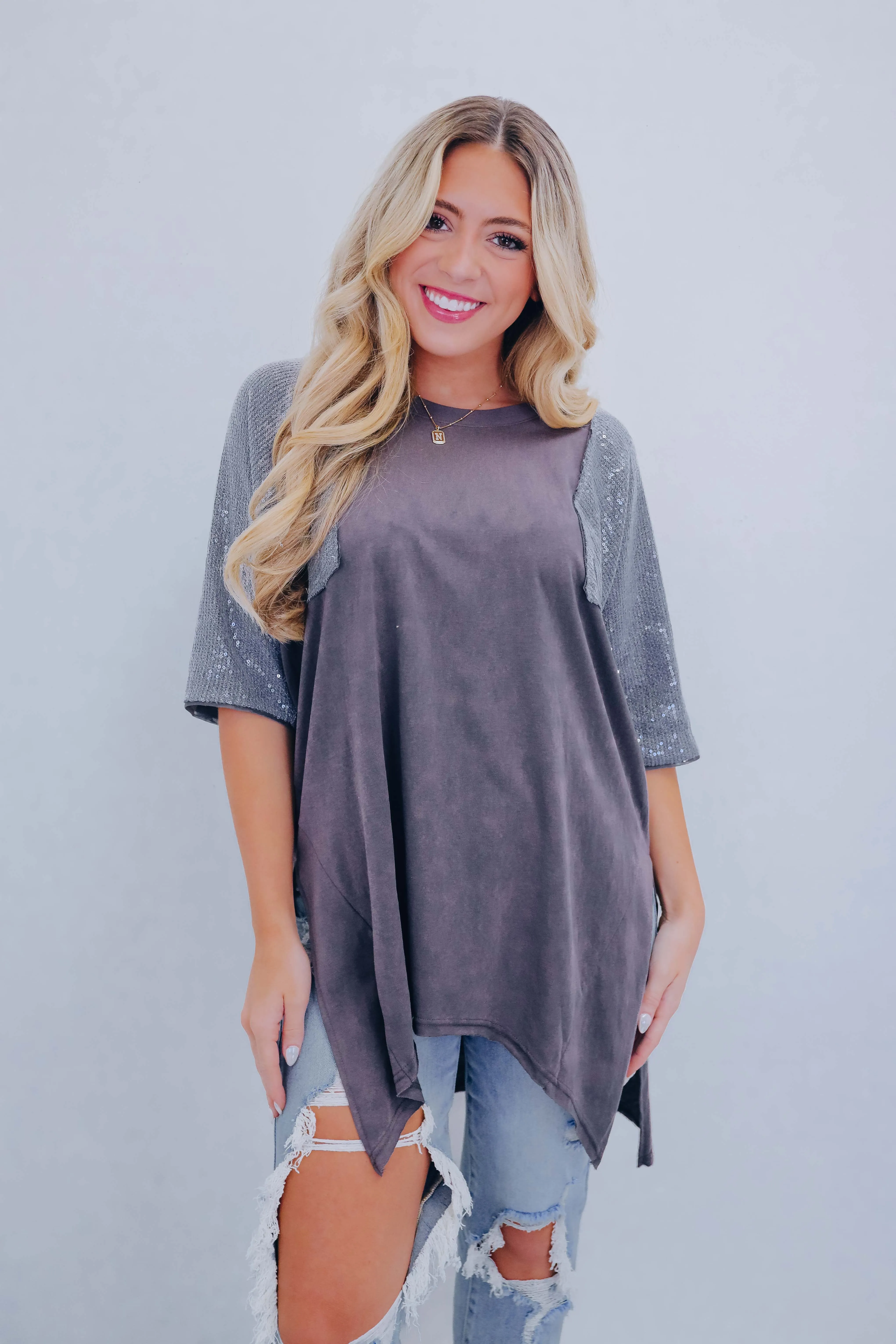 Sugar Sheen Side Slit Tunic Shirt- 2- Colors