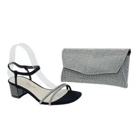 Taiyu Endless Love Rhinestone Block Heel Sandal & Matching Clutch Set