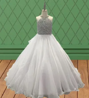 Teens White Evening Dress With Glitter Bodice