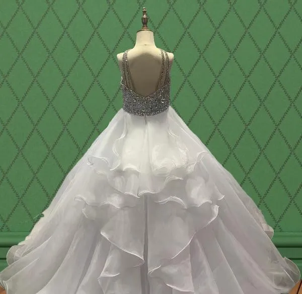 Teens White Evening Dress With Glitter Bodice