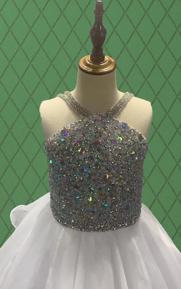 Teens White Evening Dress With Glitter Bodice