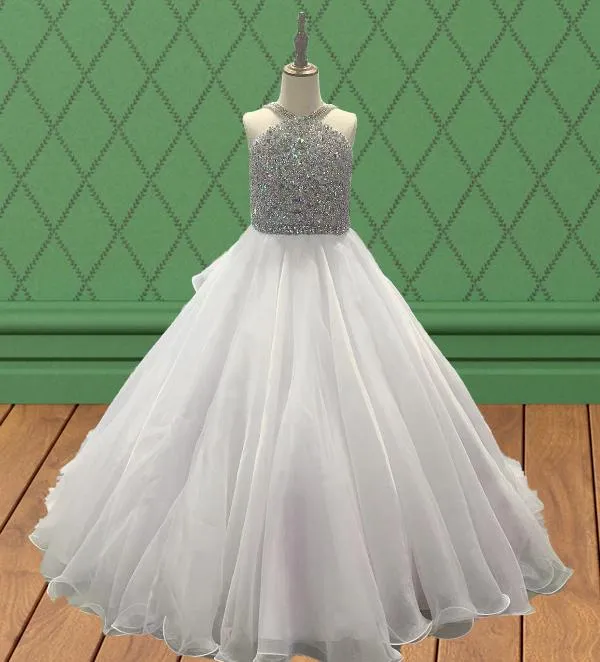 Teens White Evening Dress With Glitter Bodice