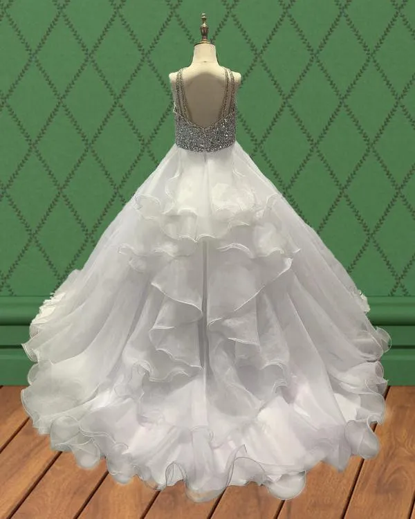 Teens White Evening Dress With Glitter Bodice