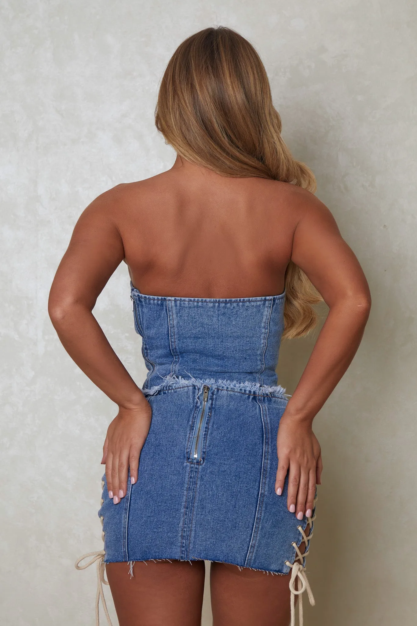 The Denim lace up skirt- Dark wash