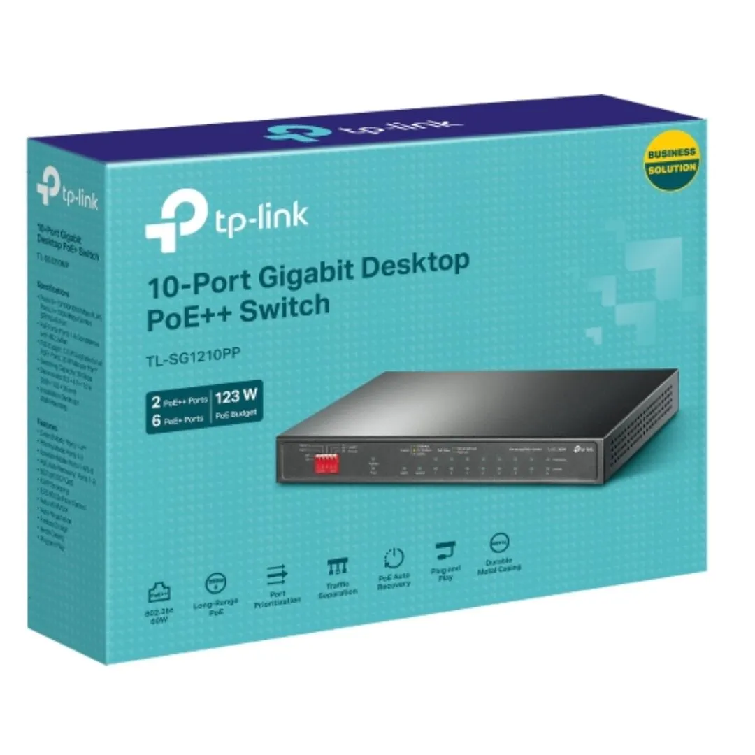 TP-Link TL-SG1210PP 10-Port Gigabit Desktop Switch with 6-Port PoE  and 2-Port PoE  