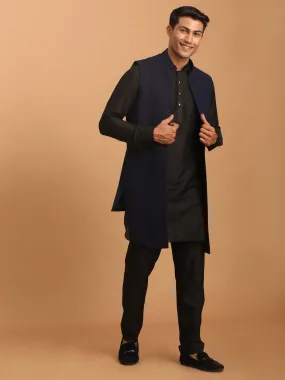 Vastramay Men's Navy Blue Glitter Jacket Set