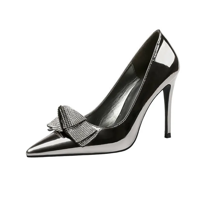 woman wedding slip on pumps luxury high heels  fashion crystal bow shallow