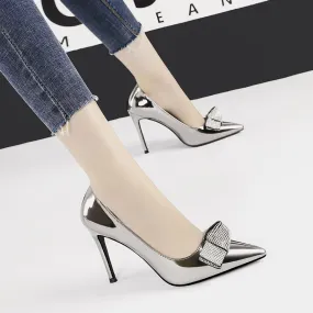 woman wedding slip on pumps luxury high heels  fashion crystal bow shallow